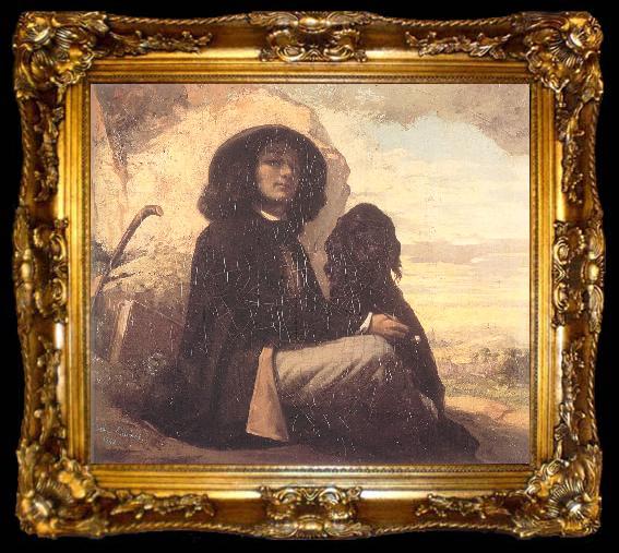 framed  Courbet, Gustave Self-Portrait (Courbet with a Black Dog), ta009-2